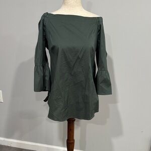 White House Black Market Dark Green Off-Shoulder Blouse Small